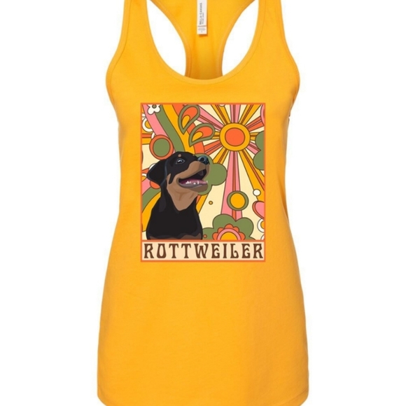 Trippy Rotty Rottweiler Dog Breed Gold Scoop Neck Tank Top Racerback Retro Funky - Picture 2 of 4